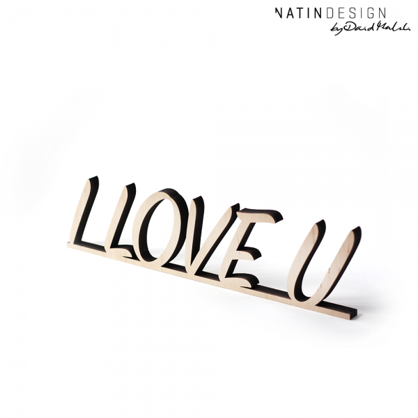 Schriftholz "ILOVEU"